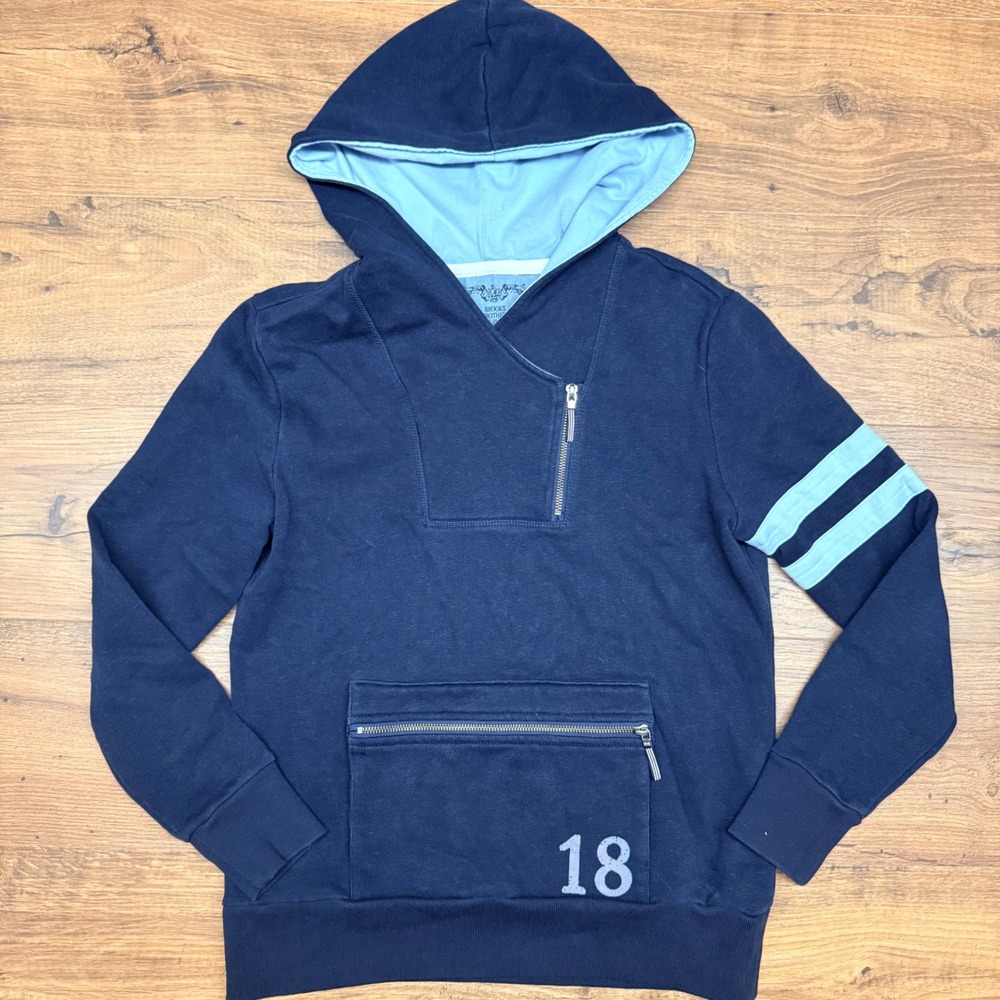Brooks Brothers Womens M Navy Blue Hoodie Quarter Zip Sweatshirt Preppy Nautical